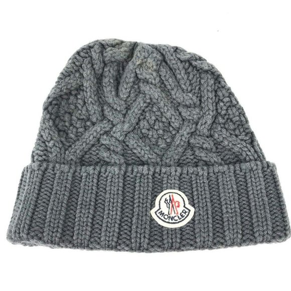 Auth MONCLER logo Wappen beanie hat knit cap Knit hat wool gray - Picture 1 of 9